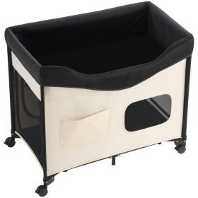 Elevated Lounge Dog Bed XL, Foldable Raised Dog Bed Cot For Large Dogs & Cats, Portable Pet Bed With Wheels, 600D Oxford Cloth & Dutch Velvet Cus (Option: Beige)